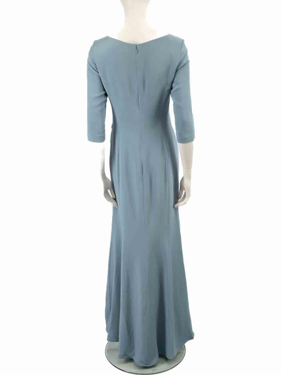 Oscar de la Renta Blue Silk Ruched Maxi Dress Size M In Good Condition For Sale In London, GB