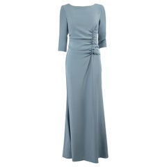 Oscar de la Renta Blue Silk Ruched Maxi Dress Size M