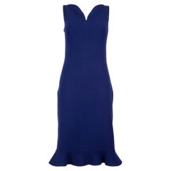 Oscar de la Renta Blue Silk Ruffle Hem Midi Dress Size S