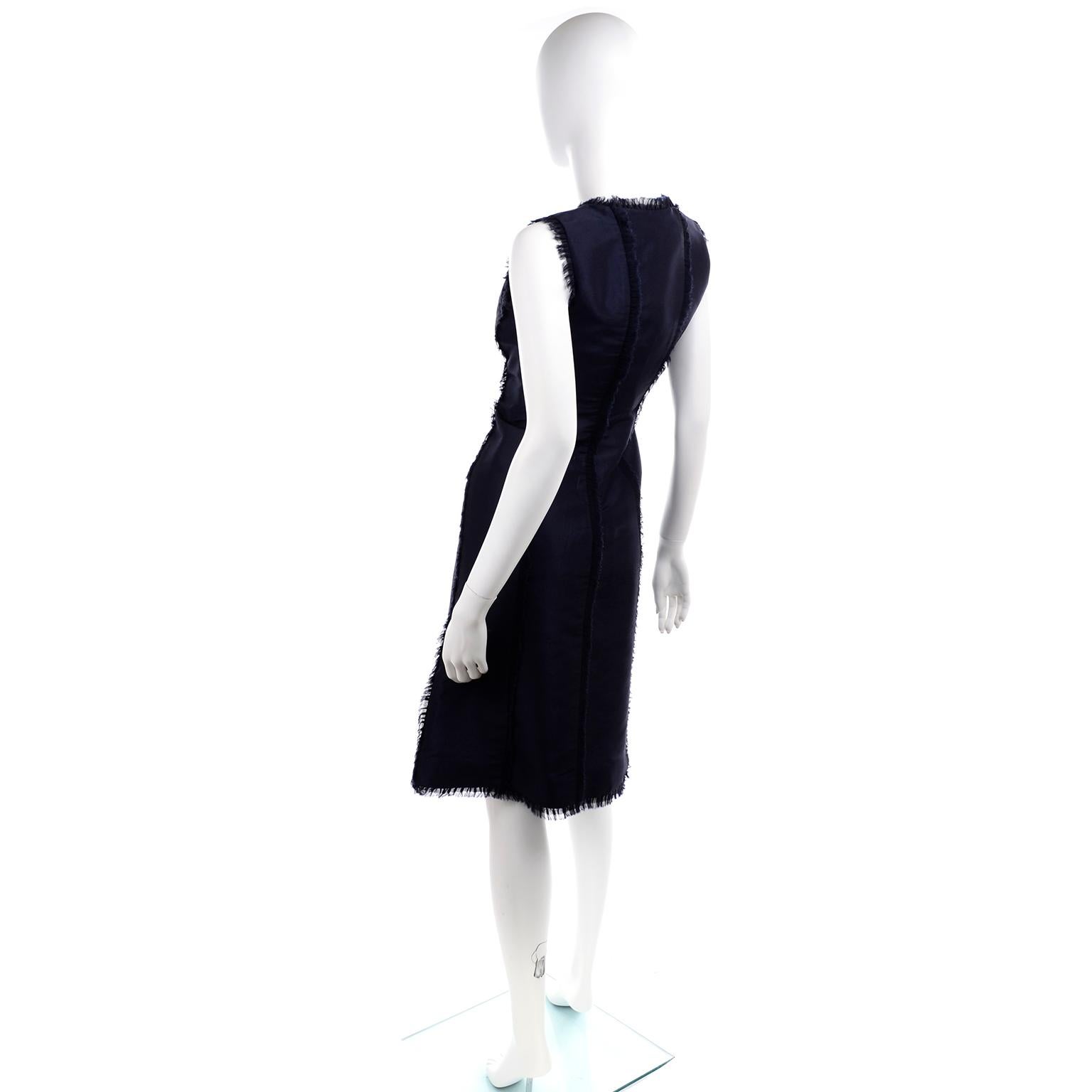 Oscar de la Renta Blue Silk Sleeveless Evening Dress Structured w/ Frayed Seams 1
