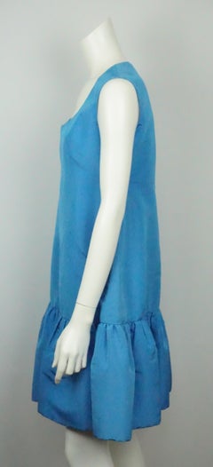 Oscar De La Renta Blue W/ Ruffle Bottom Dress - 8