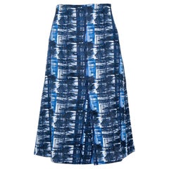 Oscar de la Renta Blue 
White Jacquard Patterned A-Line Skirt L