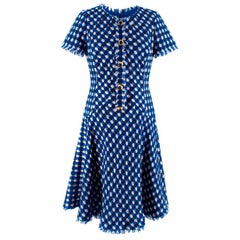 Oscar De La Renta Blue & White Tweed A-Line Dress - Size US4