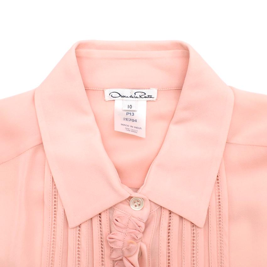 Orange Oscar De La Renta Blush Ruffle Detail Button-Up Shirt - Size US 10 For Sale