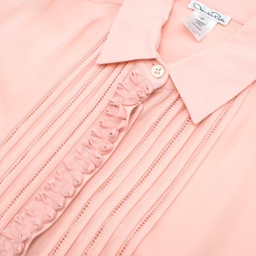 Oscar De La Renta Blush Ruffle Detail Button-Up Shirt - Size US 10 In New Condition For Sale In London, GB