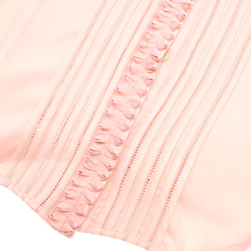 Women's Oscar De La Renta Blush Ruffle Detail Button-Up Shirt - Size US 10 For Sale
