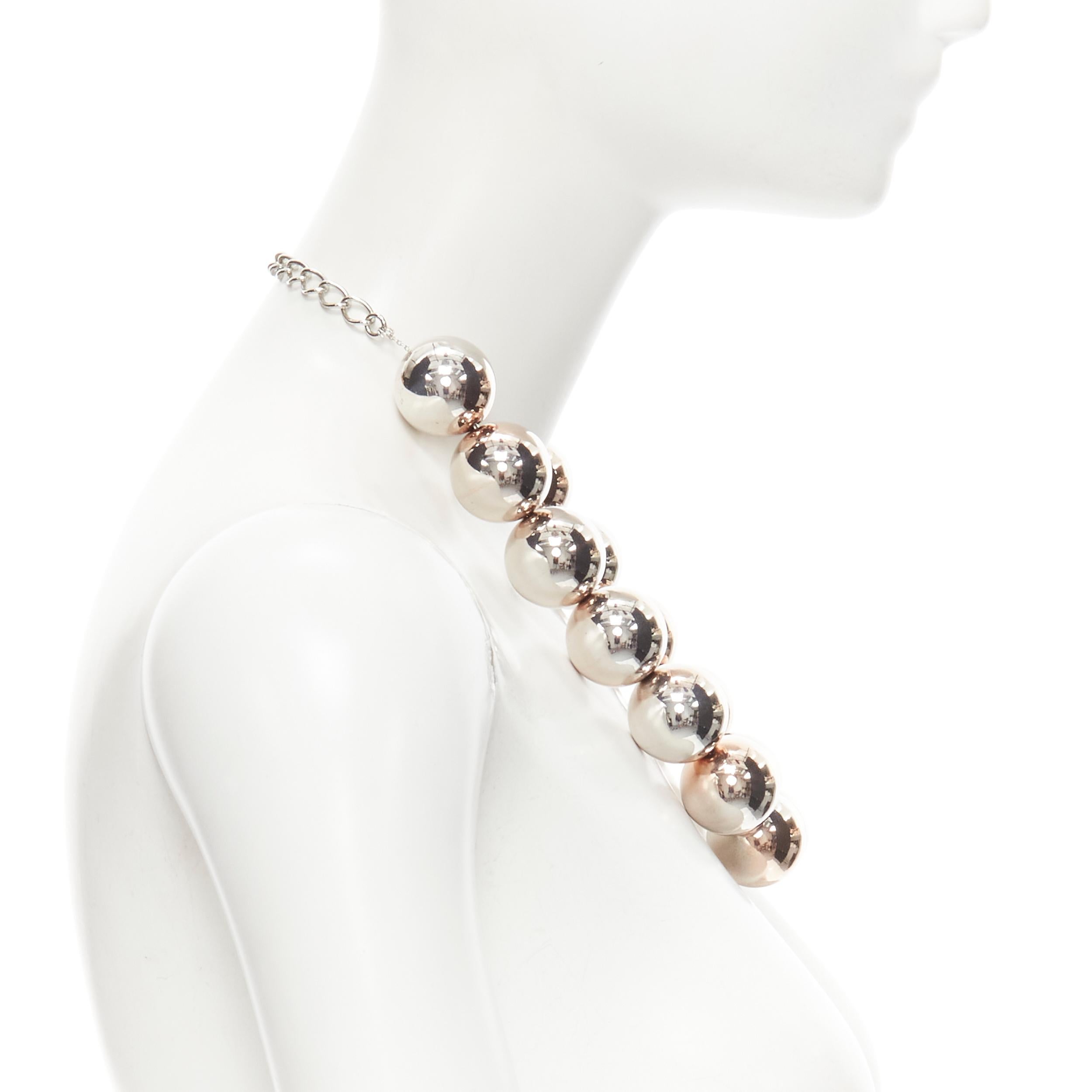 Beige OSCAR DE LA RENTA Bold Beaded single strand silver XL ball statement necklace For Sale