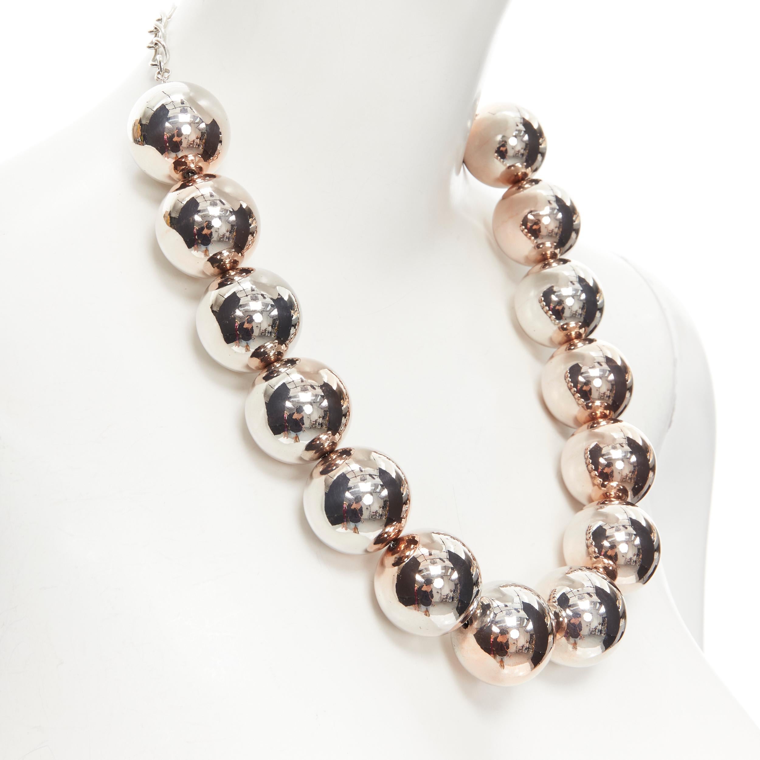 OSCAR DE LA RENTA Bold Beaded single strand silver XL ball statement necklace For Sale 1