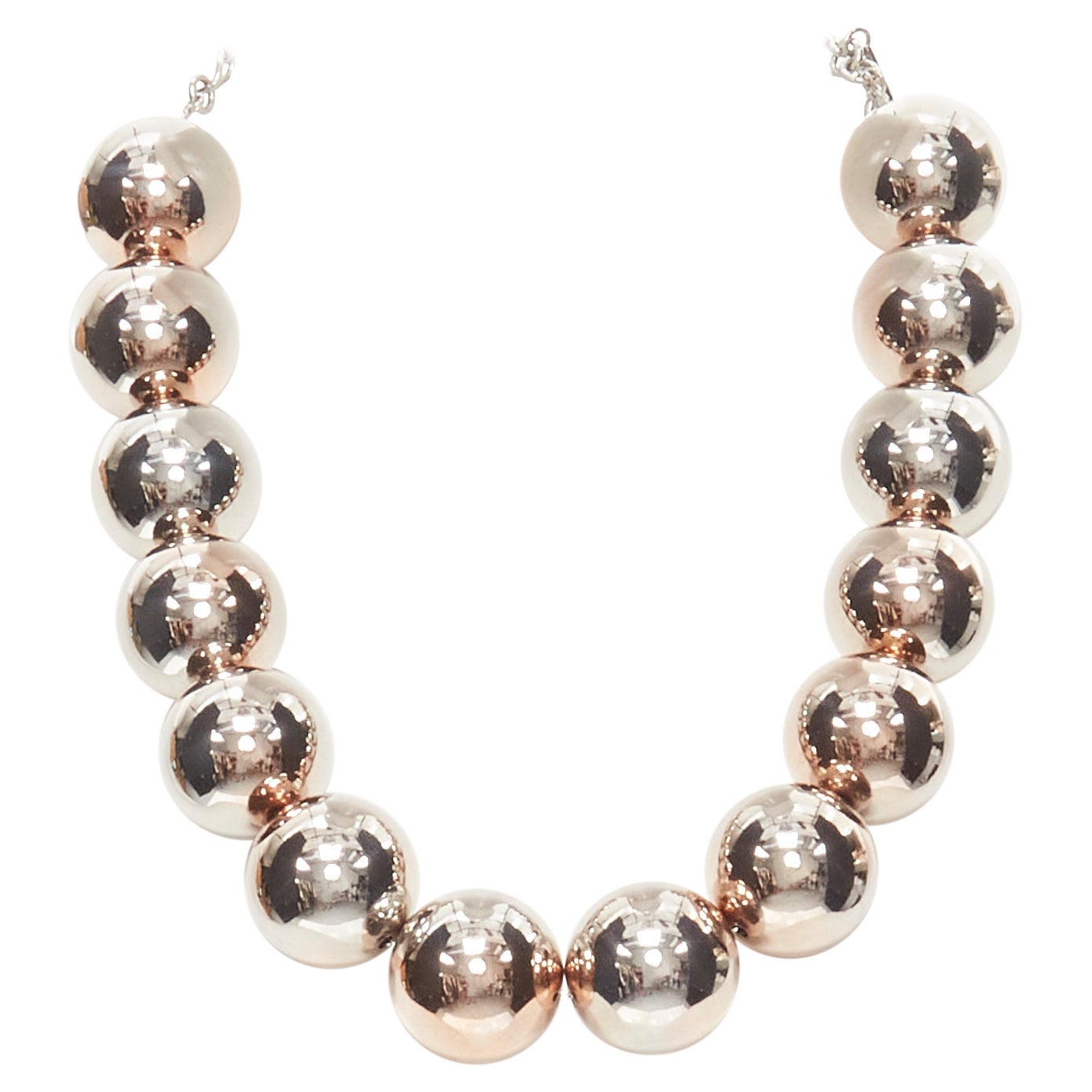 OSCAR DE LA RENTA Bold Beaded single strand silver XL ball statement necklace