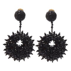 OSCAR DE LA RENTA Bold Disc black bead embellished statement clip on earring