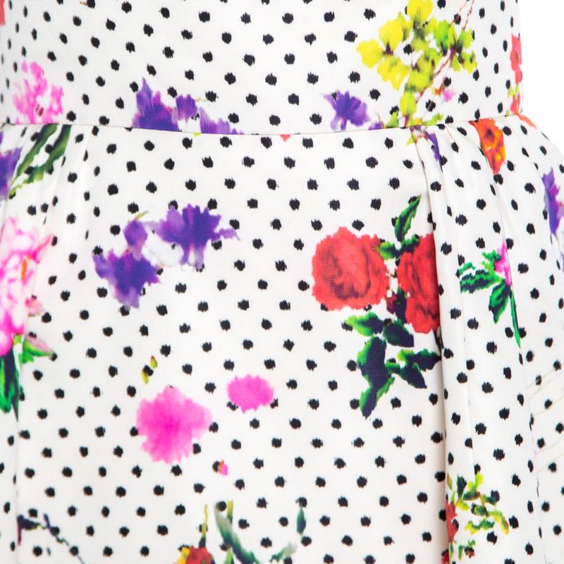 Gray Oscar de la Renta Botanical Dot Printed Silk Sleeveless Dress S