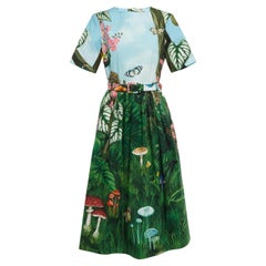 Oscar De La Renta Vestido midi de popelina elástica con estampado de bosque botánico Talla US 8