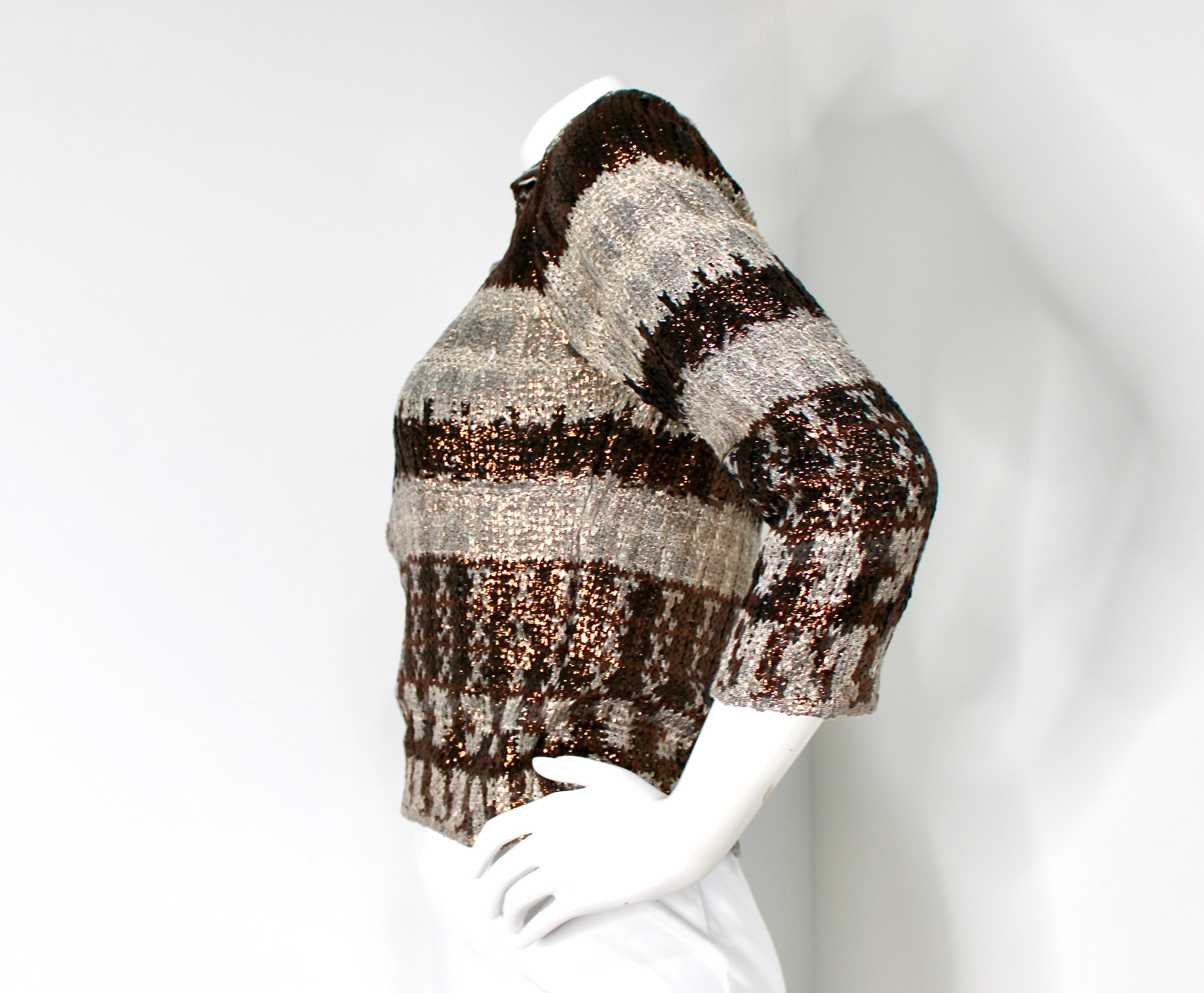 Oscar De La Renta - Cardigan a portafoglio in maglia di seta color bronzo in vendita 1