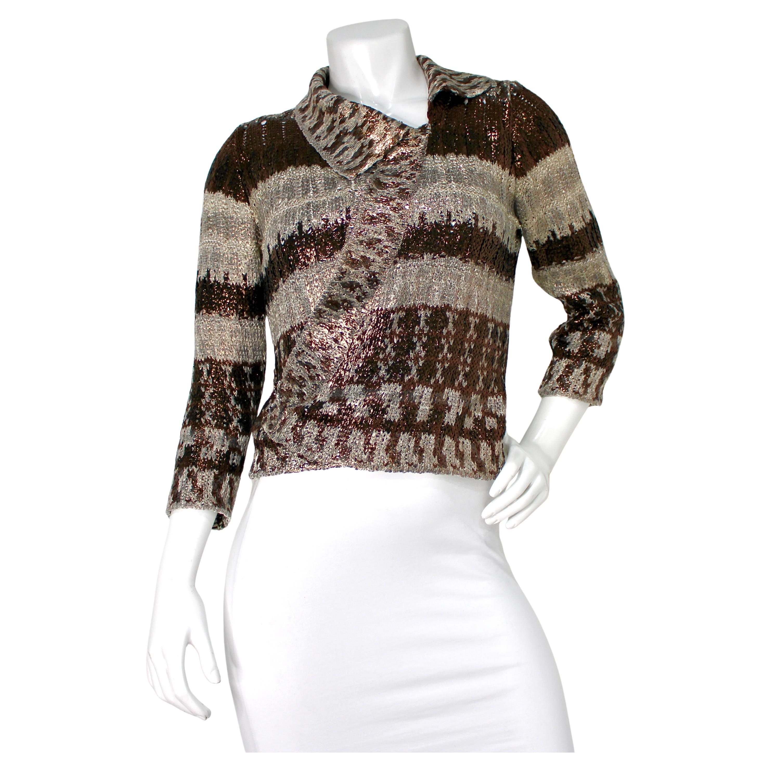 Oscar De La Renta - Cardigan en maille de soie bronze