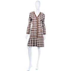 Oscar de la Renta Brown and White Check Dress New With Original Tags