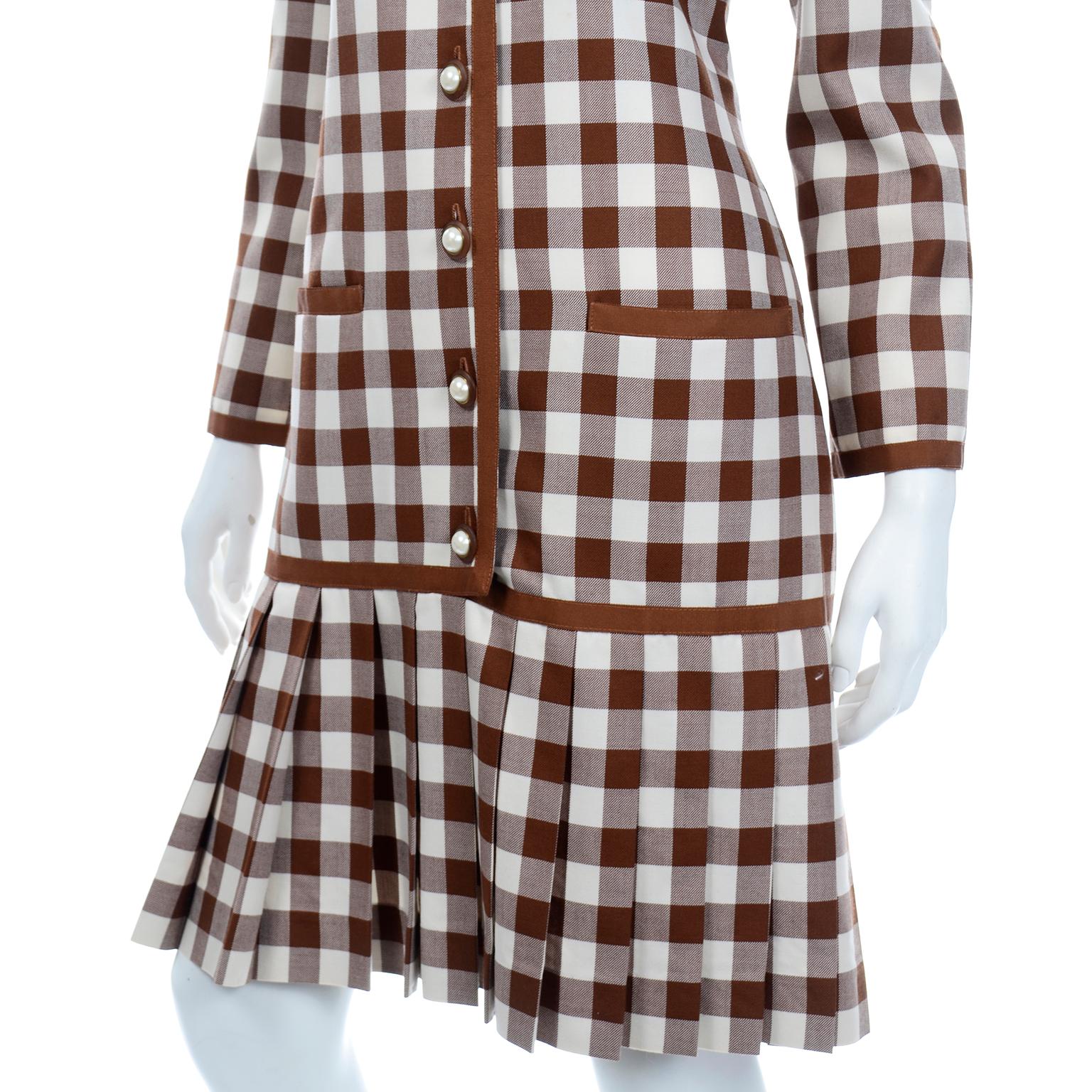 Gray Oscar de la Renta Brown and White Check Dress New With Original Tags For Sale