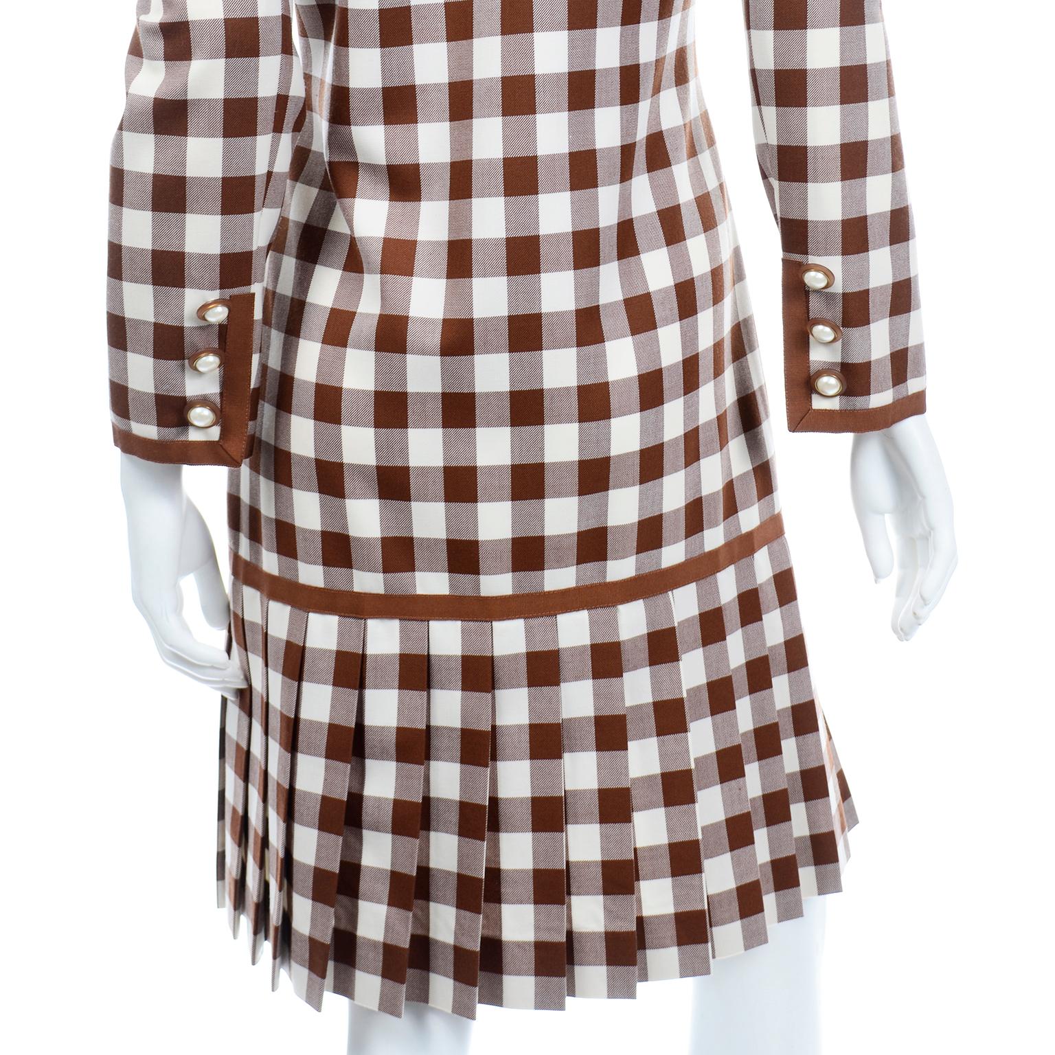 Oscar de la Renta Brown and White Check Dress New With Original Tags In New Condition For Sale In Portland, OR