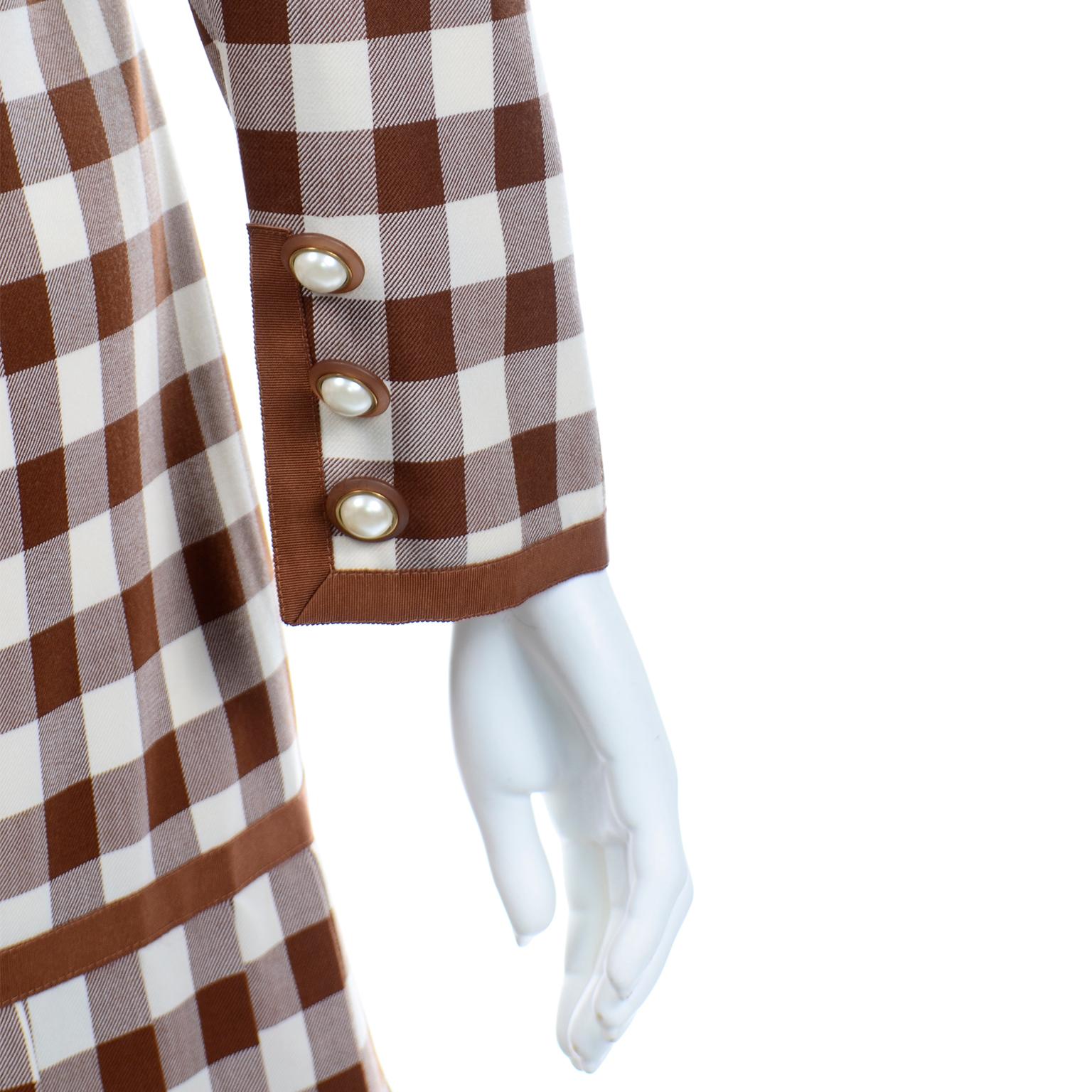 Oscar de la Renta Brown and White Check Dress New With Original Tags For Sale 1