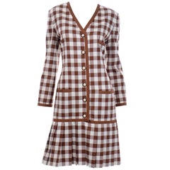 Oscar de la Renta Brown and White Check Dress New With Original Tags