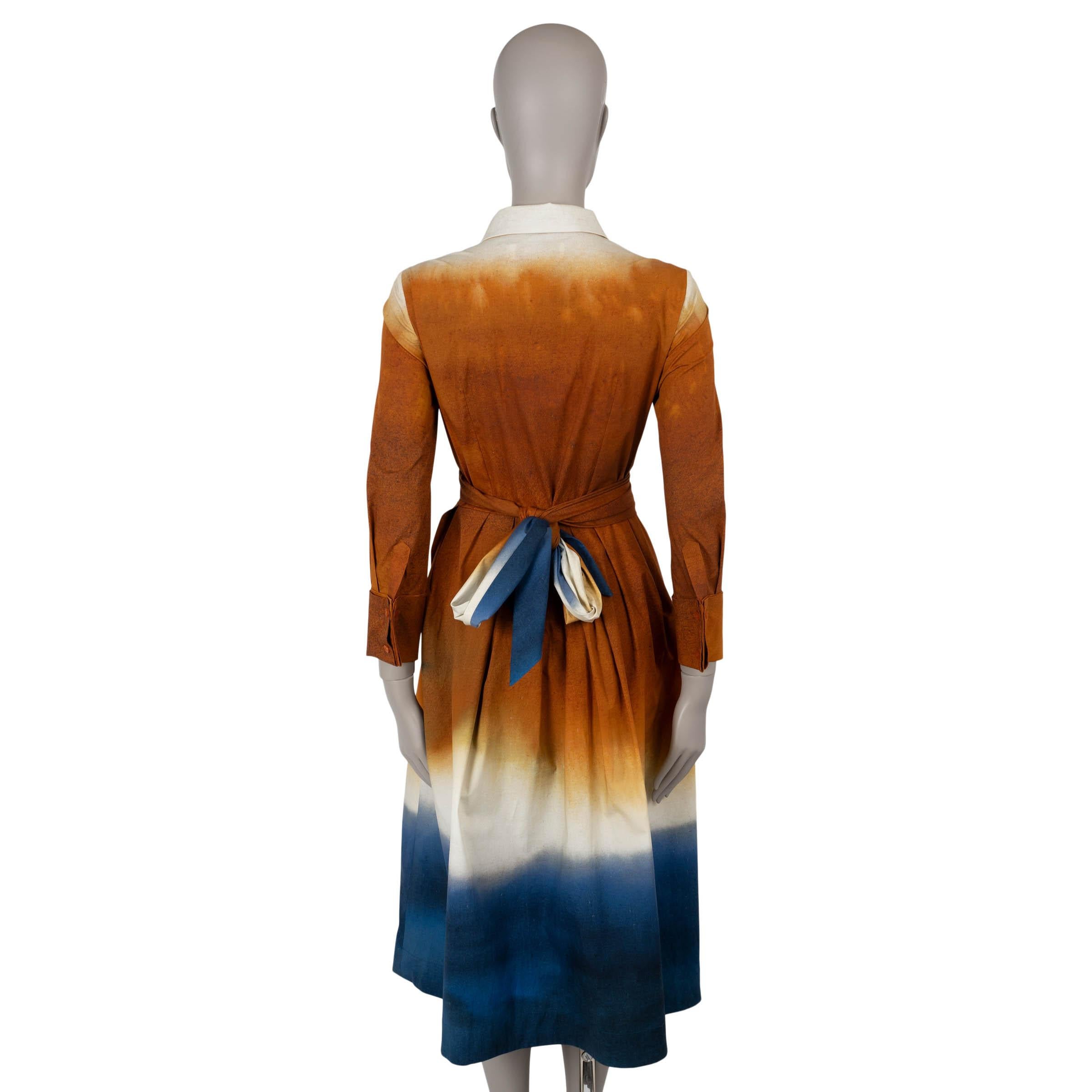 Brown OSCAR DE LA RENTA brown blue 2024 OMBRE WRAP POPLIN MIDI Dress 2 XS For Sale