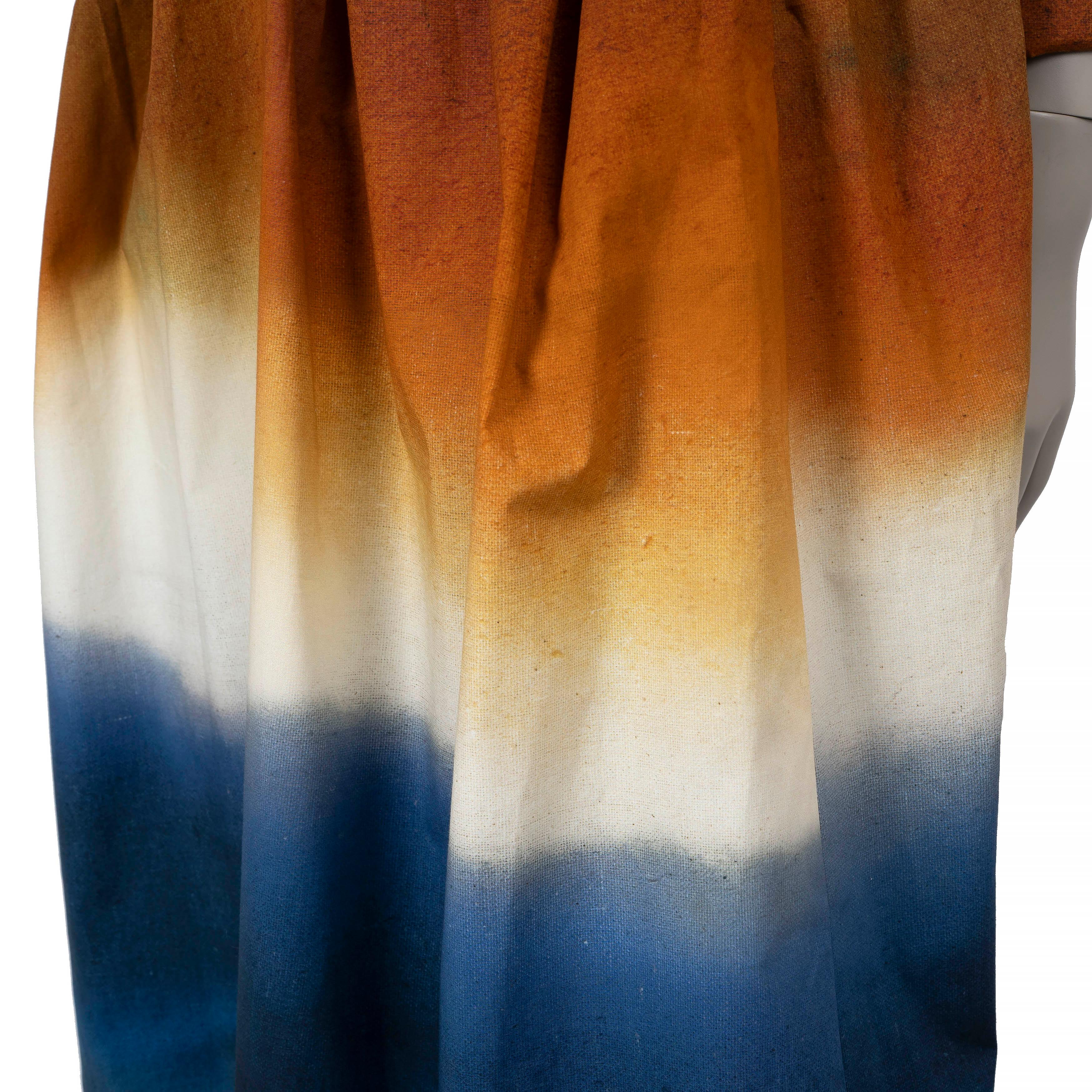 OSCAR DE LA RENTA brown blue 2024 OMBRE WRAP POPLIN MIDI Dress 2 XS For Sale 1