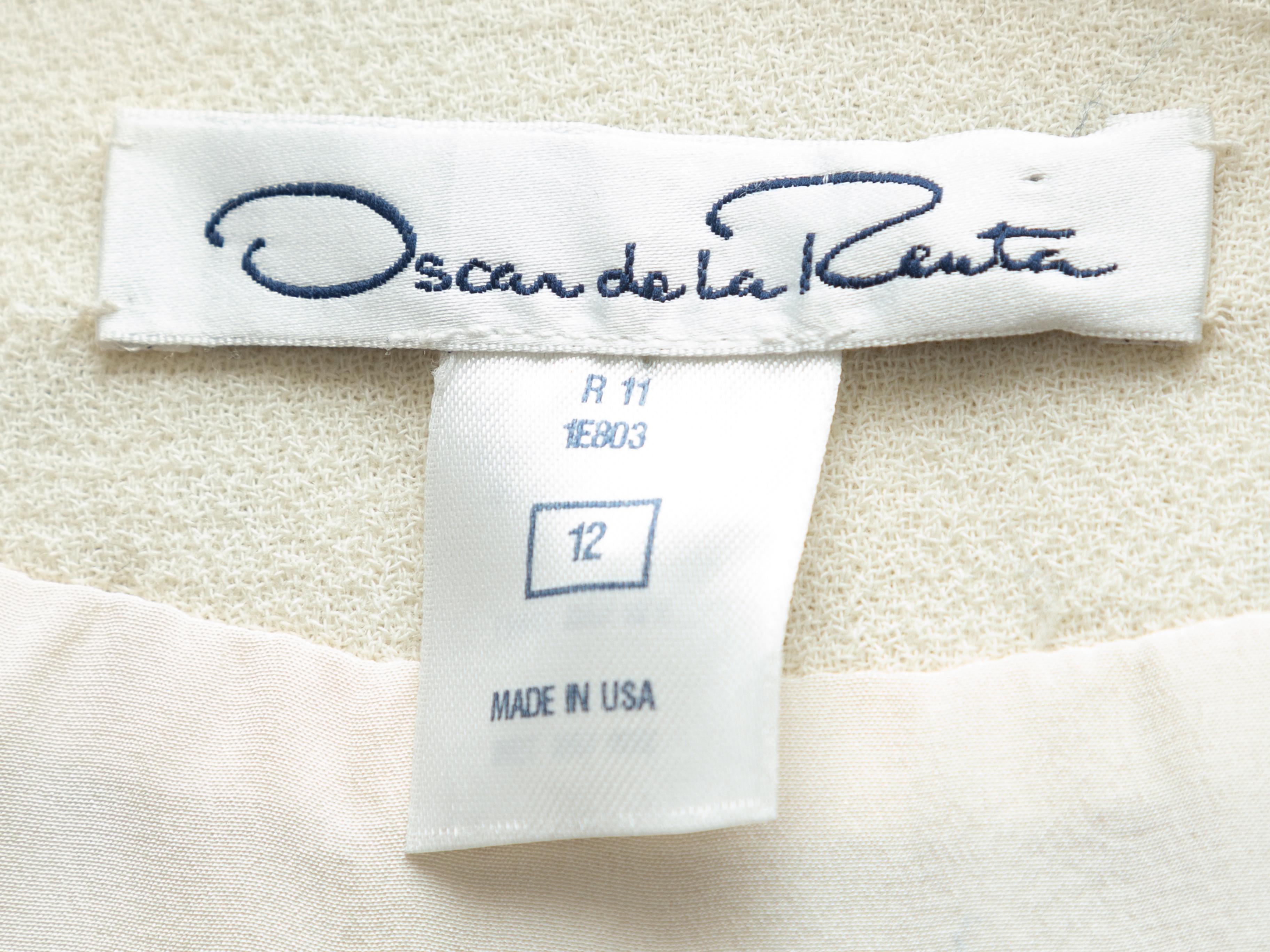 Oscar de la Renta Brown & Cream Textured Embellished Coat In Excellent Condition In New York, NY