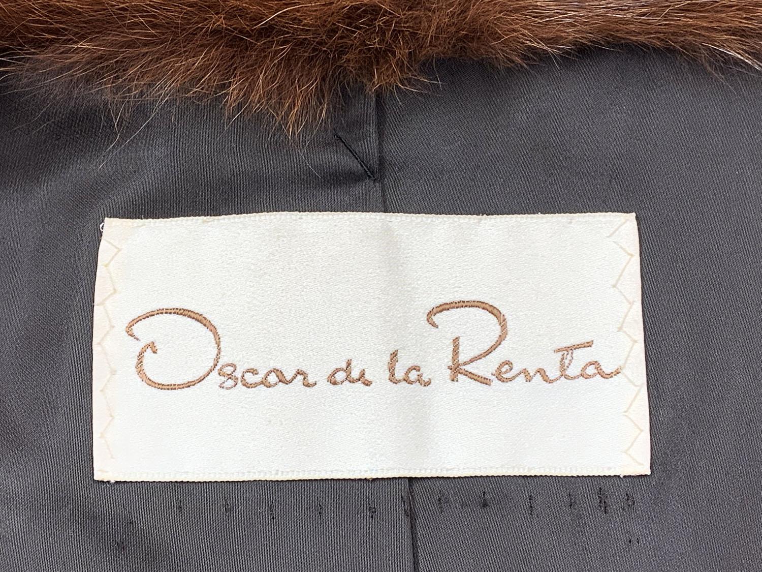 Oscar de la Renta Brown Fox Fur with Purple Feather Print Jacket Coat For Sale 6