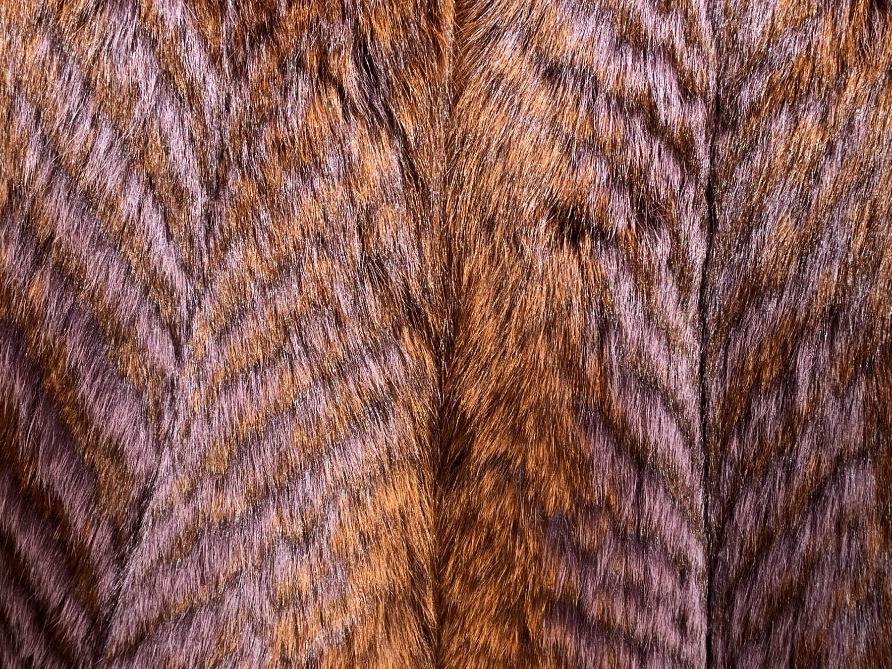Oscar de la Renta Brown Fox Fur with Purple Feather Print Jacket Coat For Sale 5