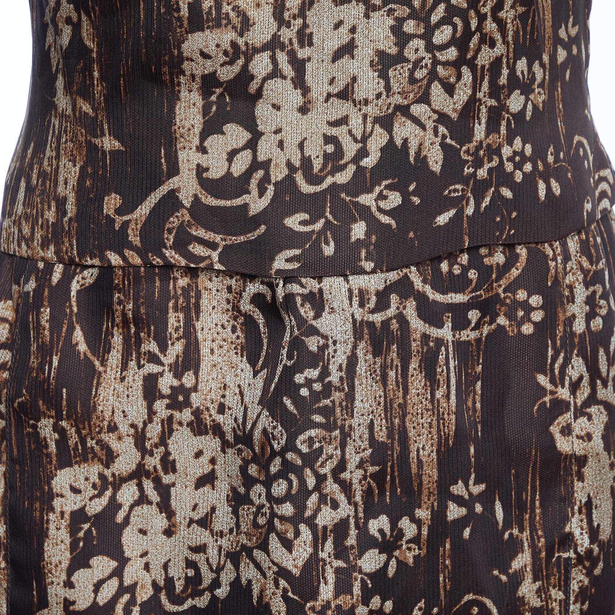 Black Oscar de la Renta Brown Printed Silk One Shoulder Dress M For Sale