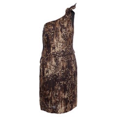 Oscar De La Renta Brown Robe asymétrique en soie imprimée M.