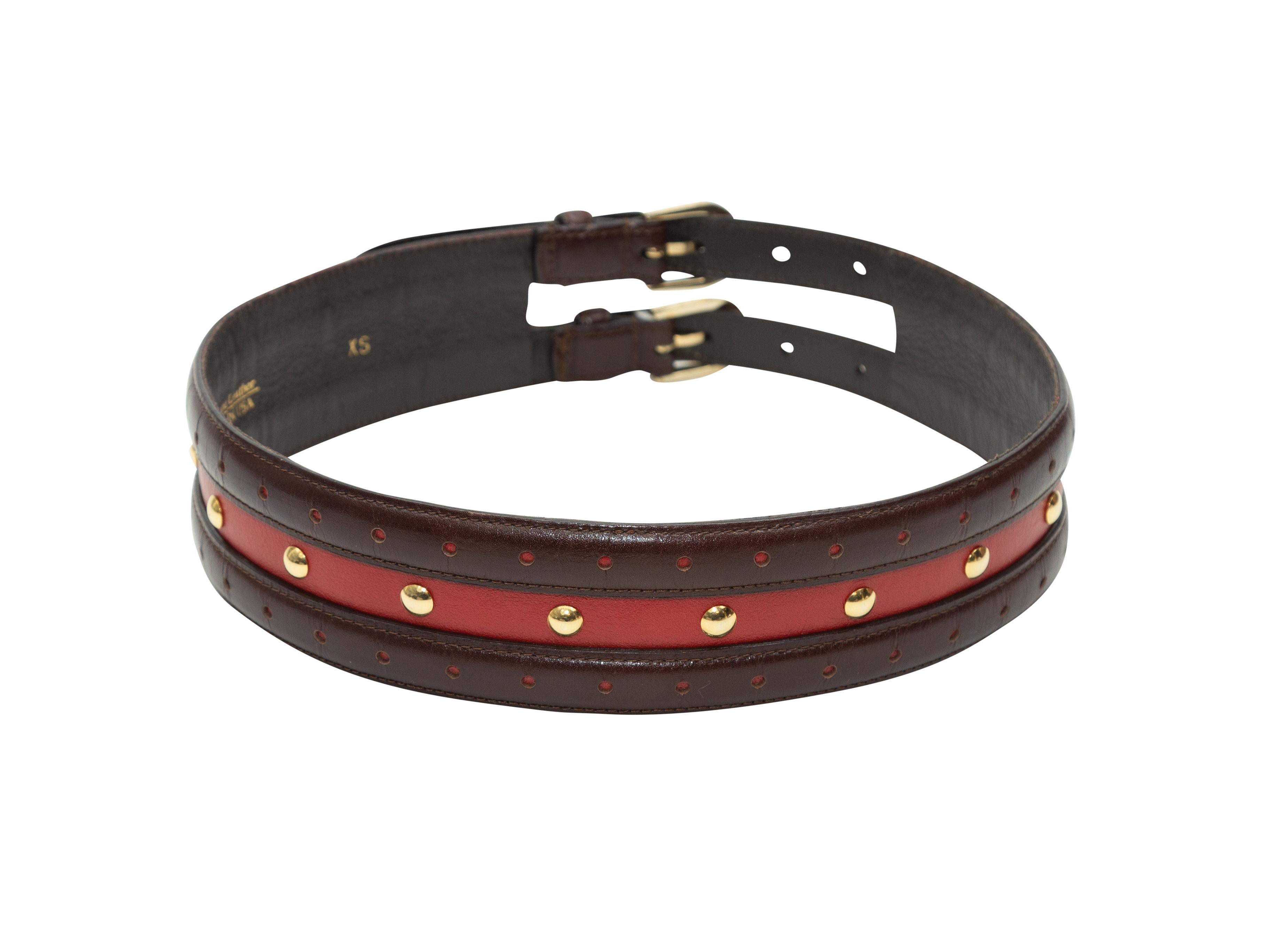 Oscar de la Renta Brown & Red Leather Studded Belt In Excellent Condition In New York, NY