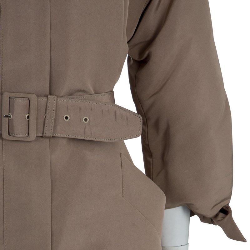Oscar De La Renta Brown Silk Belted Overcoat L 3