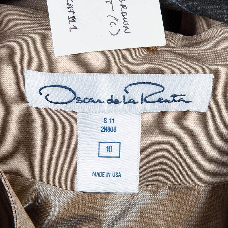 Oscar De La Renta Brown Silk Belted Overcoat L 4