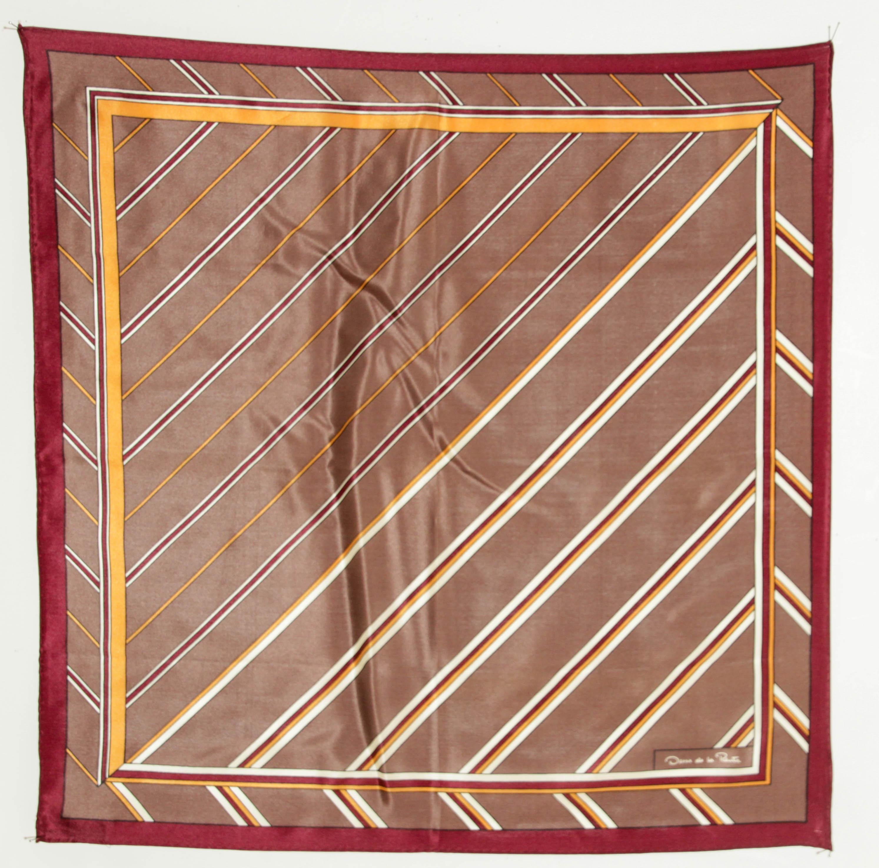 Oscar de la Renta Brown Silk Scarf Pocket Square Handkerchief For Sale 7