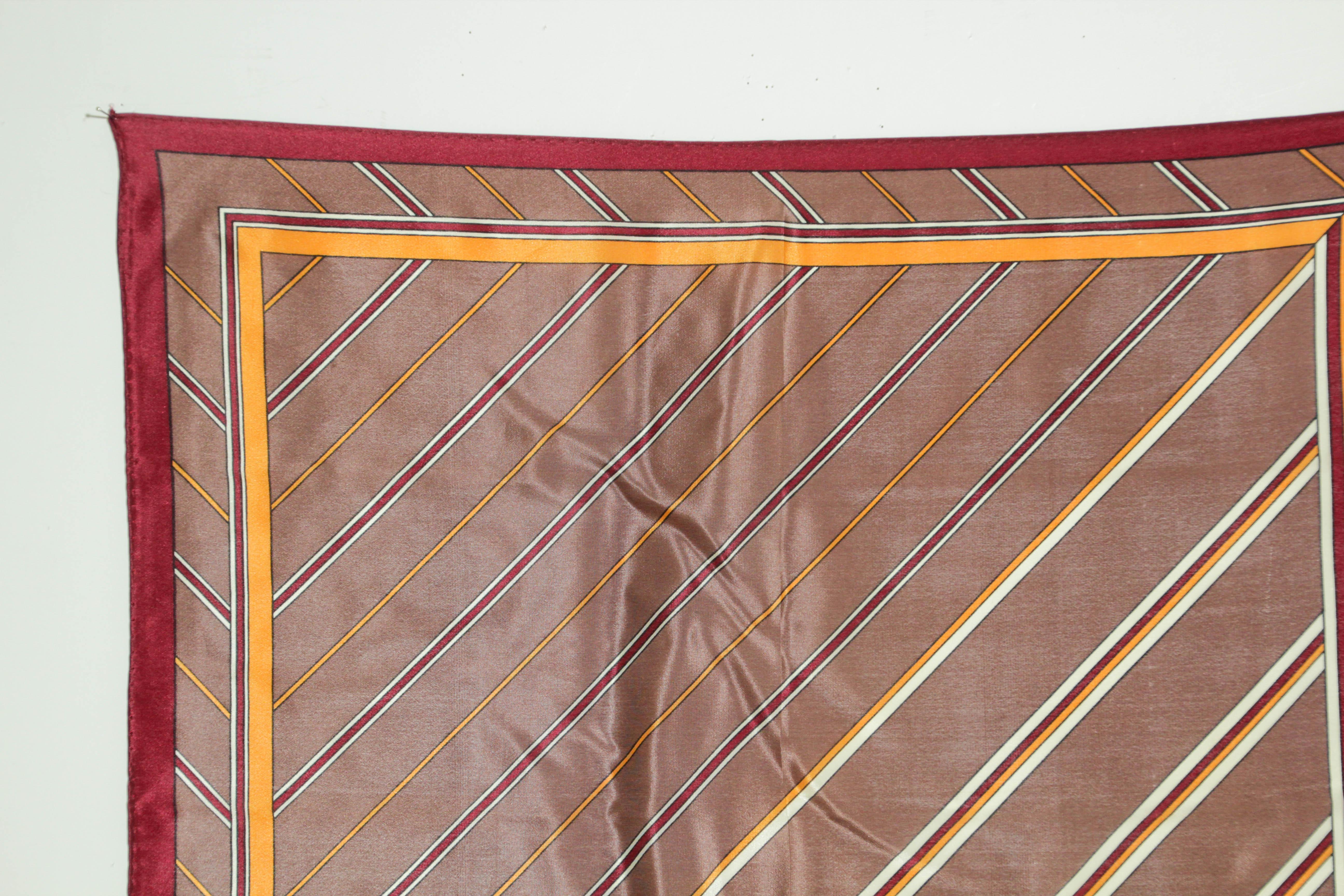 Oscar de la Renta Brown Silk Scarf Pocket Square Handkerchief For Sale 2