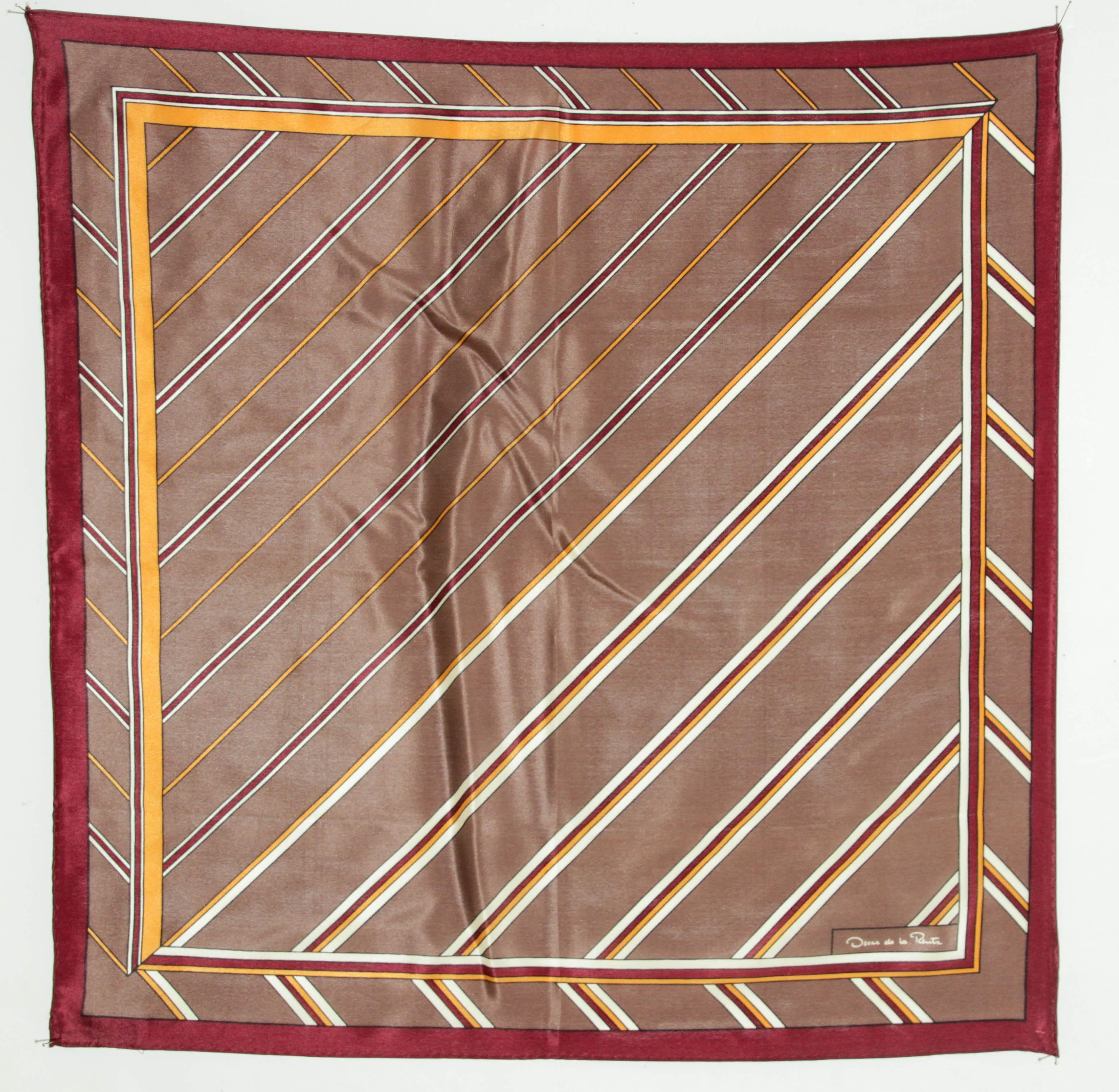 Oscar de la Renta Brown Silk Scarf Pocket Square Handkerchief For Sale 3