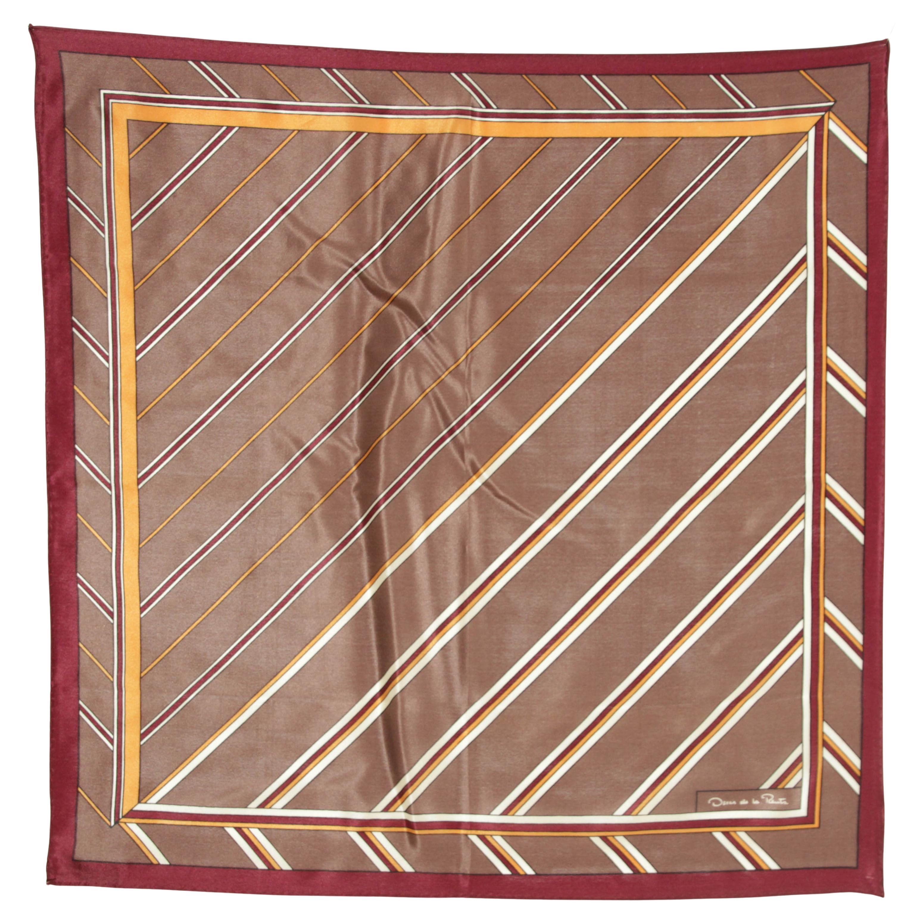 Oscar de la Renta Brown Silk Scarf Pocket Square Handkerchief For Sale