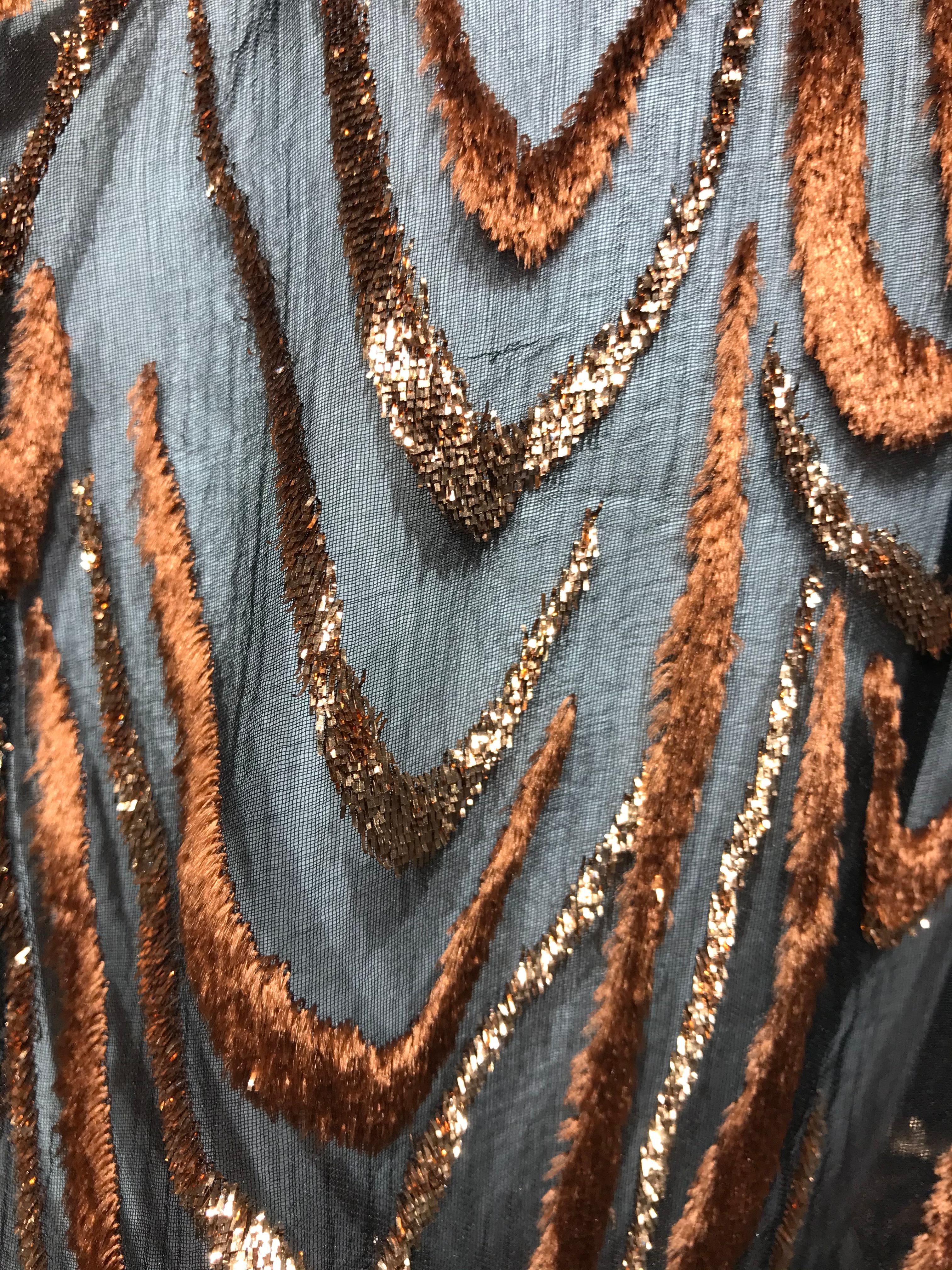Vintage 1980s Oscar de la renta brown silk velvet devore long sleeve dress For Sale 4