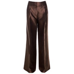 Oscar de la Renta Brown Silk Wide Leg Trousers L