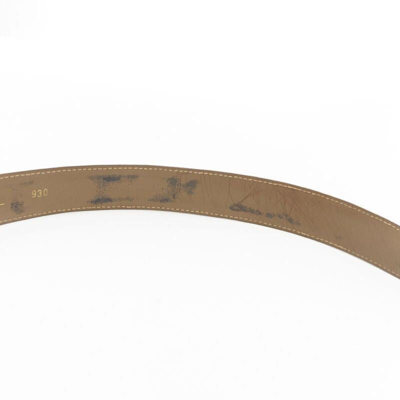 OSCAR DE LA RENTA brown stamped mock croc gold logo buckle belt 32