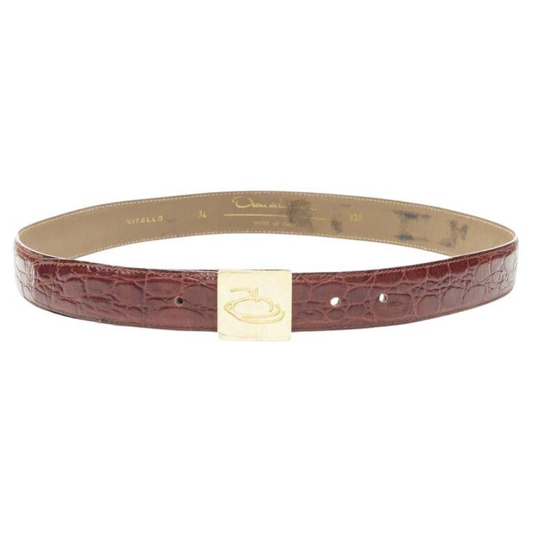 Oscar de la Renta Brown Croc-Embossed Leather Belt with Gold-Tone Hardware LAUREN RALPH LAUREN Women main image 4