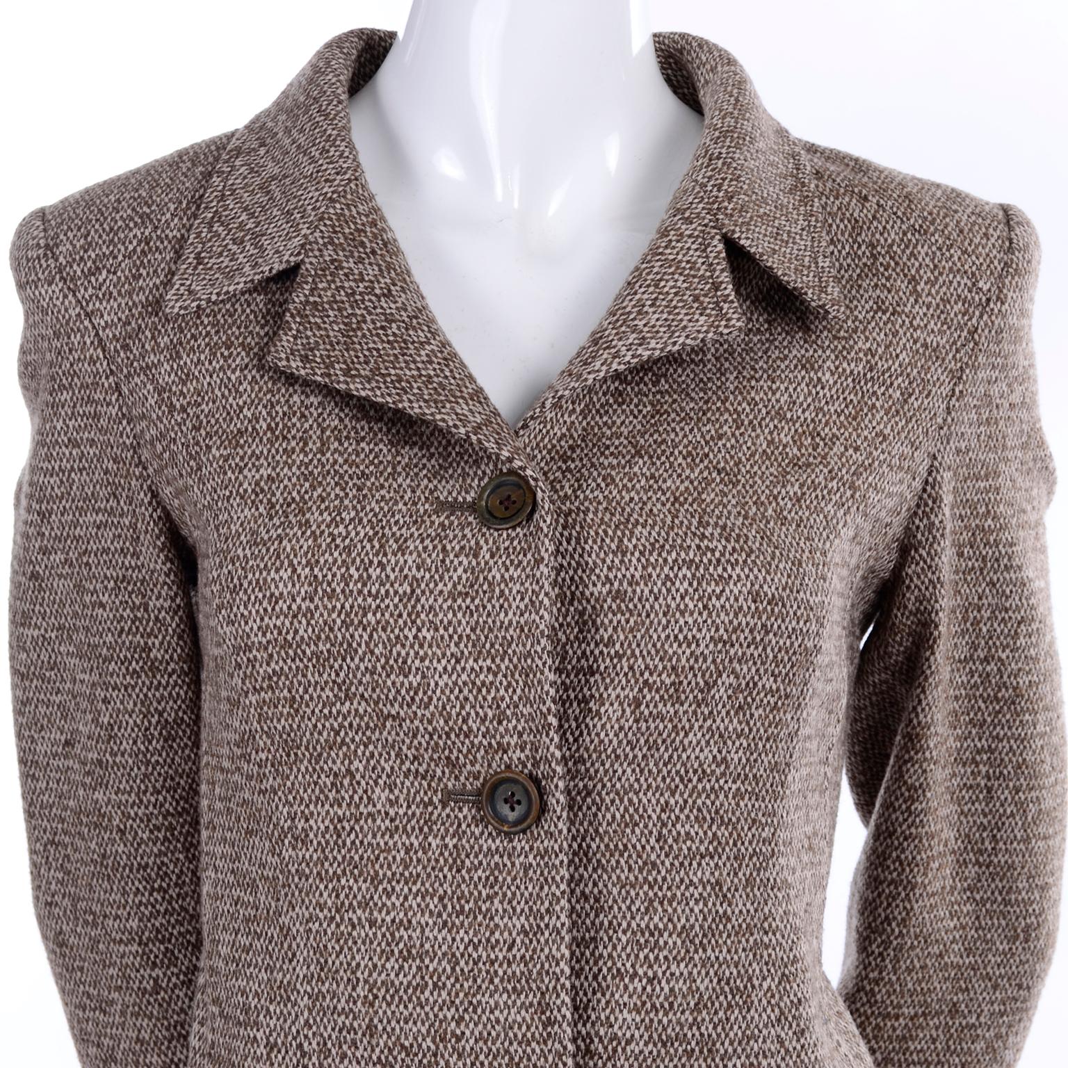 Oscar de la Renta Brown Tweed Blazer Jacket With Pleated Back Demi Peplum Size 8 2