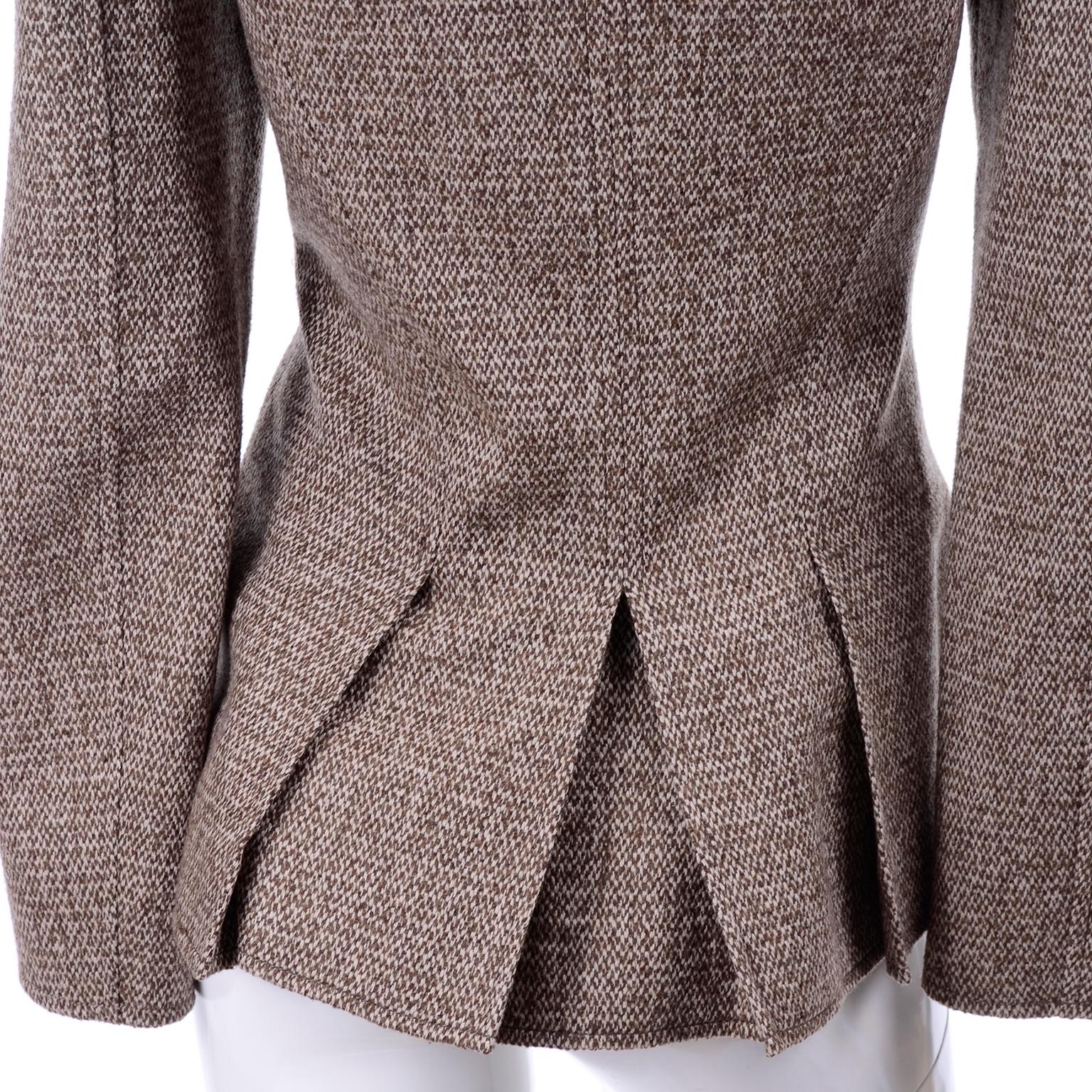 Women's Oscar de la Renta Brown Tweed Blazer Jacket With Pleated Back Demi Peplum Size 8