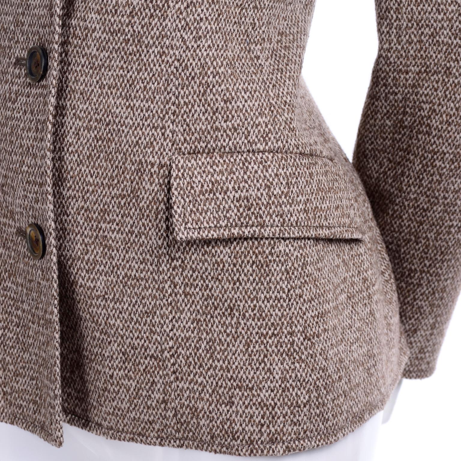 Oscar de la Renta Brown Tweed Blazer Jacket With Pleated Back Demi Peplum Size 8 1
