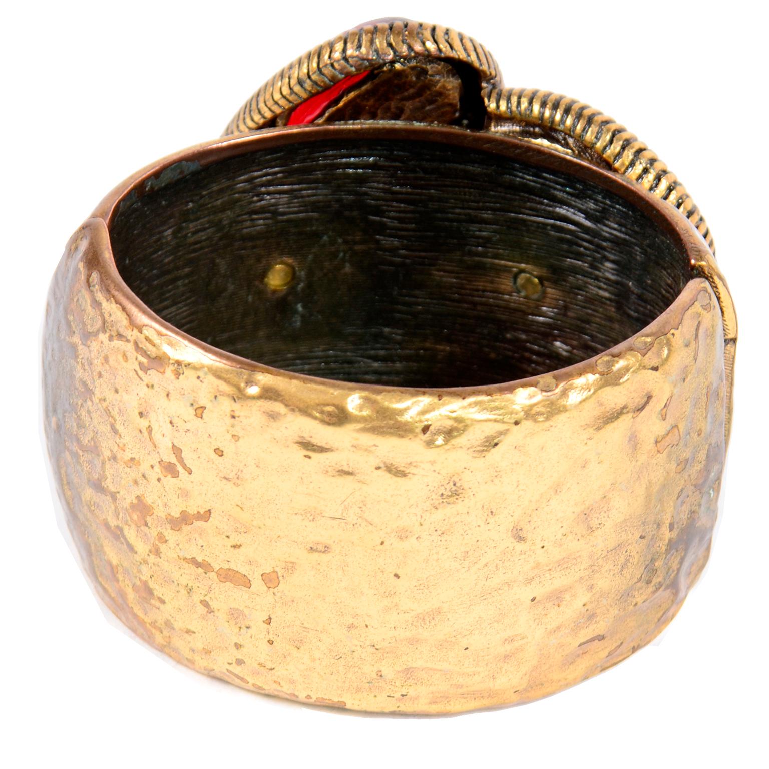 Oscar de la Renta Brutalist Style Vintage Clamper Bracelet w Teardrop Cabochon 2