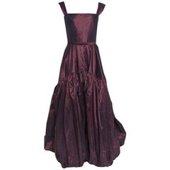 Oscar de la Renta Burgundy Silk Tiered Belted Sleeveless Gown S