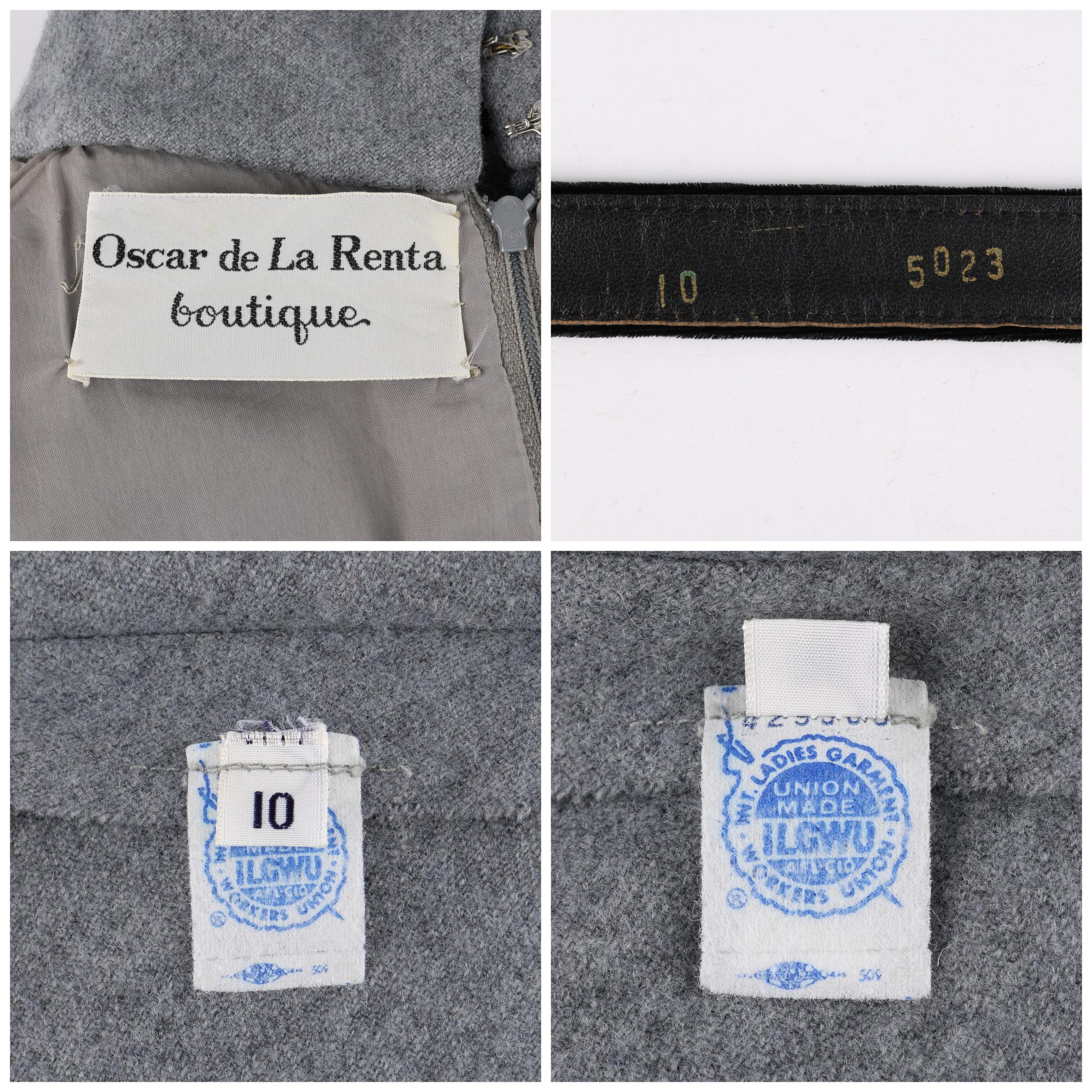 Women's OSCAR de la RENTA c.1970s Gray Velvet Corset Trim Black Belted Dress