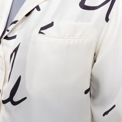 OSCAR DE LA RENTA C21 Runway black cursive script print white silk shirt top XS