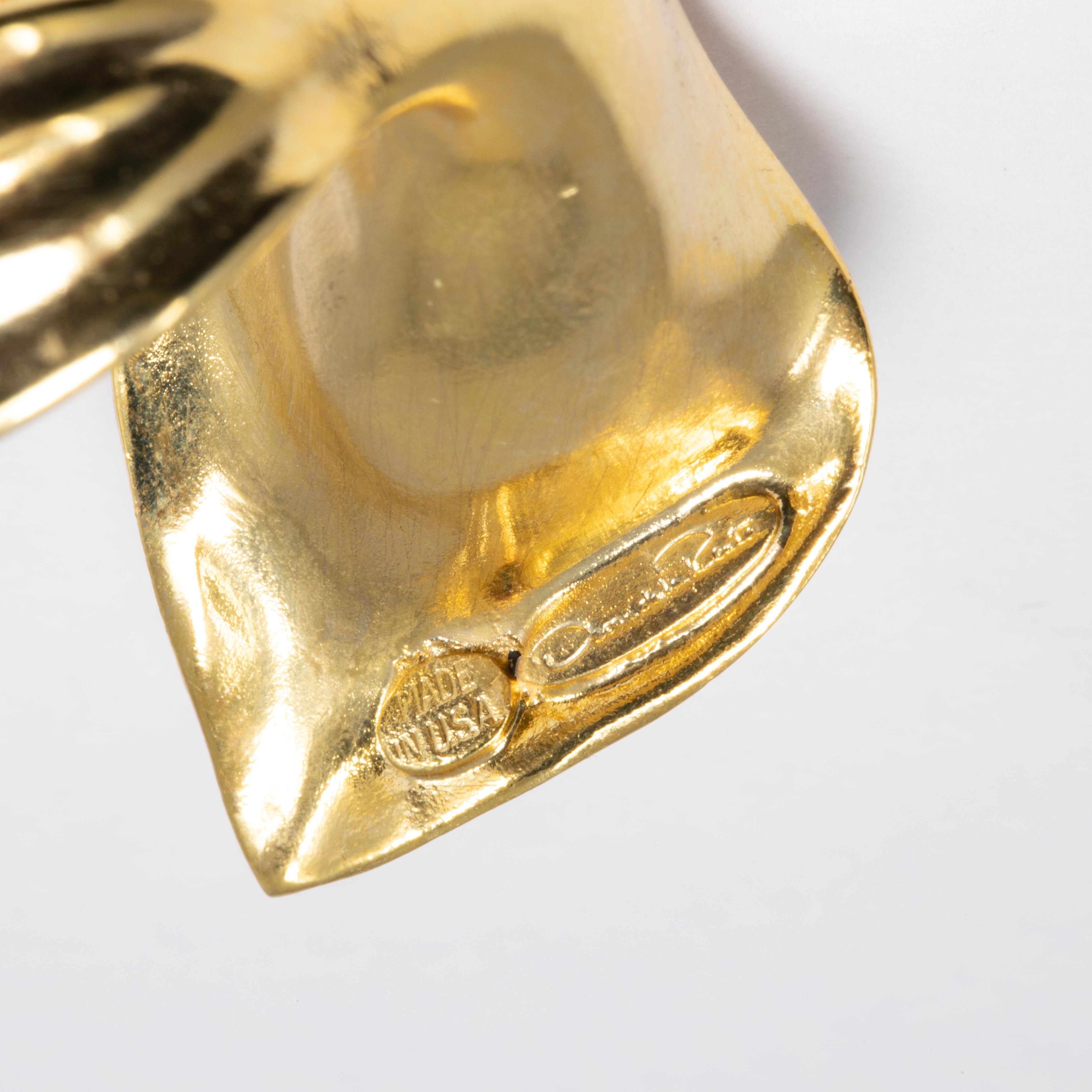 Oscar de la Renta Polished Gold Calla Lily Cocktail Statement Ring In New Condition For Sale In Milford, DE