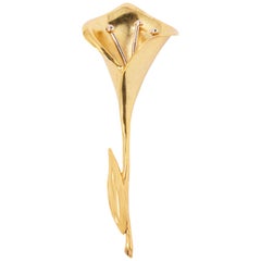 Oscar de la Renta Polished Gold Calla Lily Pin Brooch, Modern